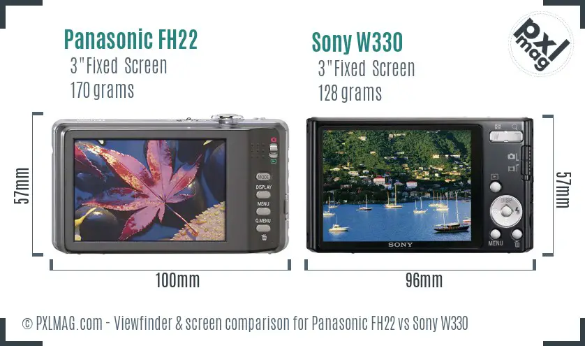 Panasonic FH22 vs Sony W330 Screen and Viewfinder comparison