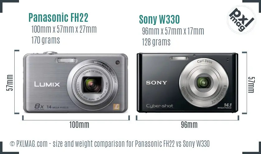 Panasonic FH22 vs Sony W330 size comparison