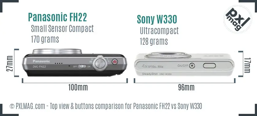 Panasonic FH22 vs Sony W330 top view buttons comparison