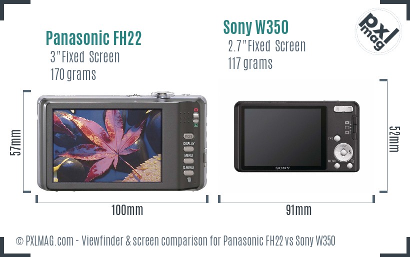 Panasonic FH22 vs Sony W350 Screen and Viewfinder comparison