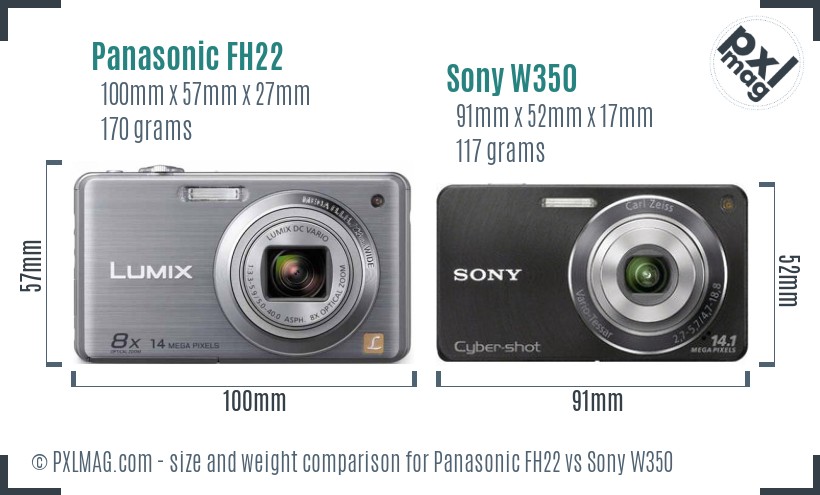 Panasonic FH22 vs Sony W350 size comparison