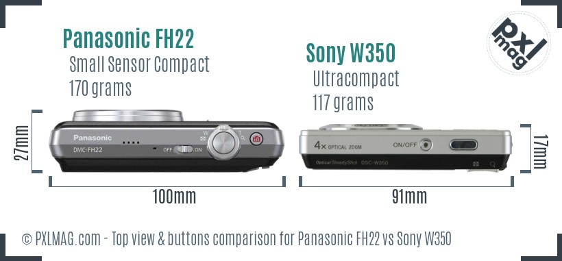 Panasonic FH22 vs Sony W350 top view buttons comparison