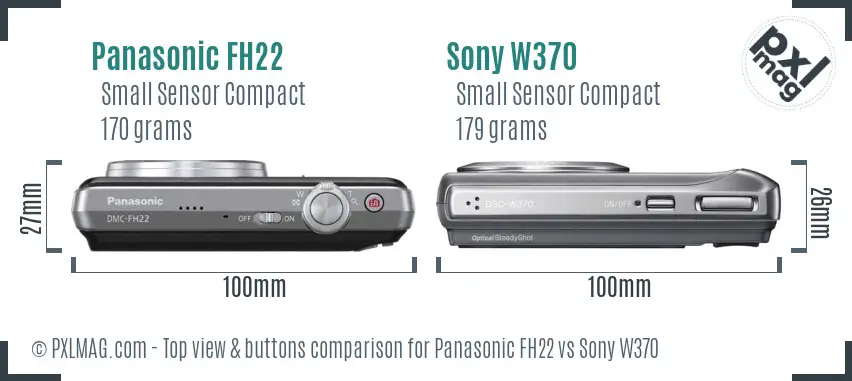 Panasonic FH22 vs Sony W370 top view buttons comparison Panasonic FH22 vs Sony W370 top view buttons comparison
