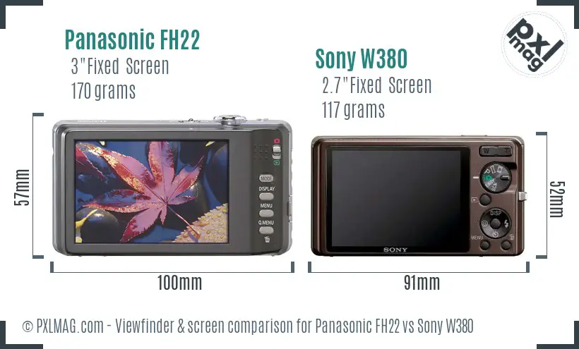 Panasonic FH22 vs Sony W380 Screen and Viewfinder comparison Panasonic FH22 vs Sony W380 Screen and Viewfinder comparison