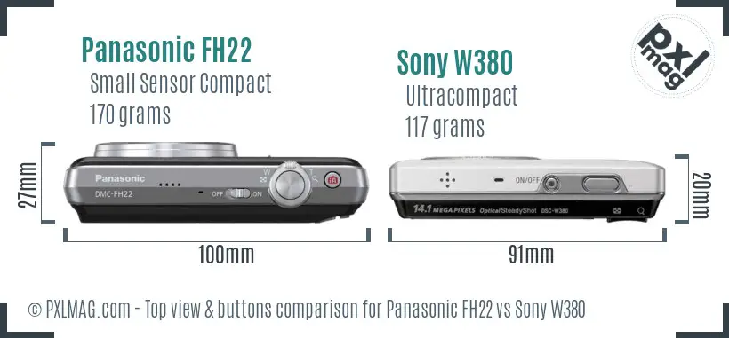 Panasonic FH22 vs Sony W380 top view buttons comparison Panasonic FH22 vs Sony W380 top view buttons comparison