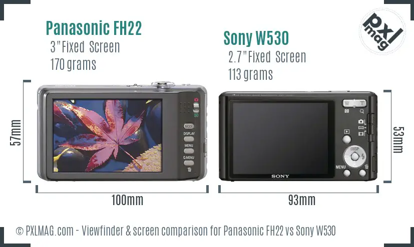 Panasonic FH22 vs Sony W530 Screen and Viewfinder comparison