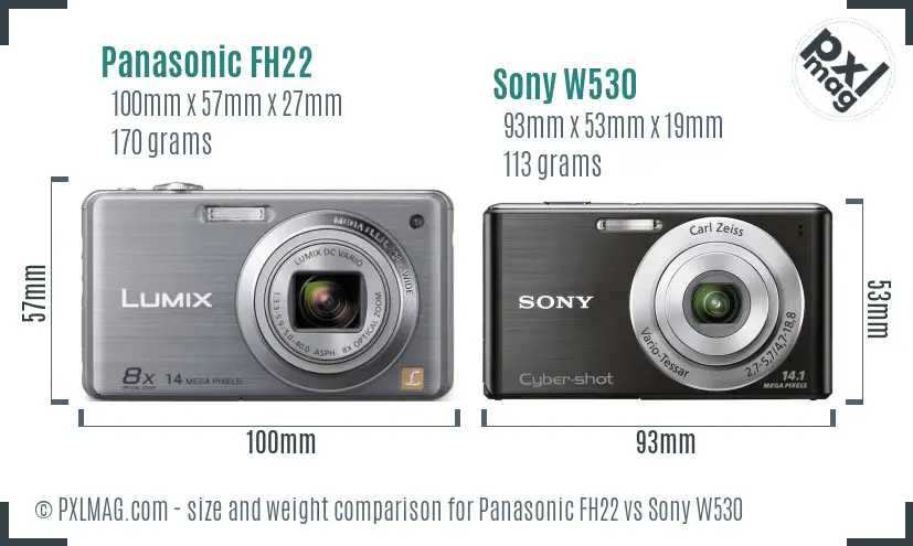 Panasonic FH22 vs Sony W530 size comparison