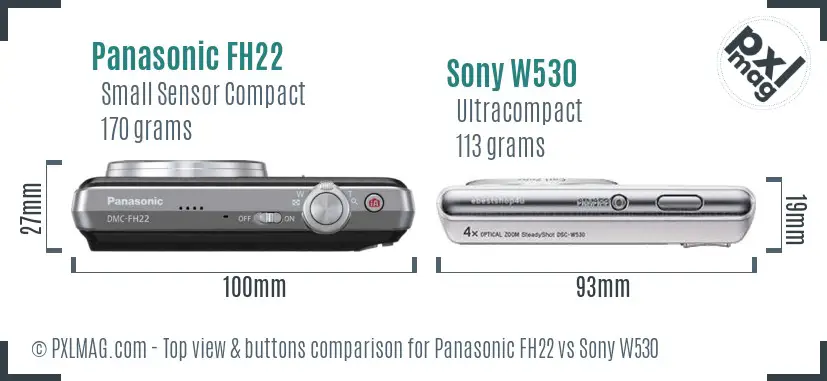 Panasonic FH22 vs Sony W530 top view buttons comparison