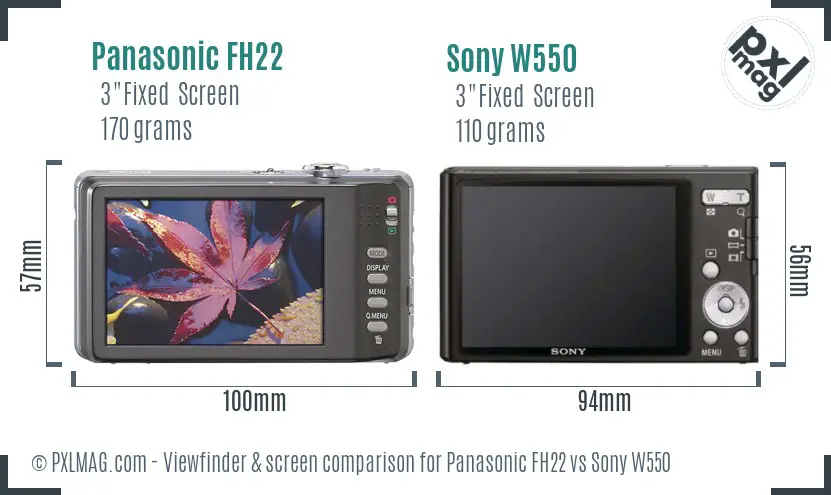 Panasonic FH22 vs Sony W550 Screen and Viewfinder comparison