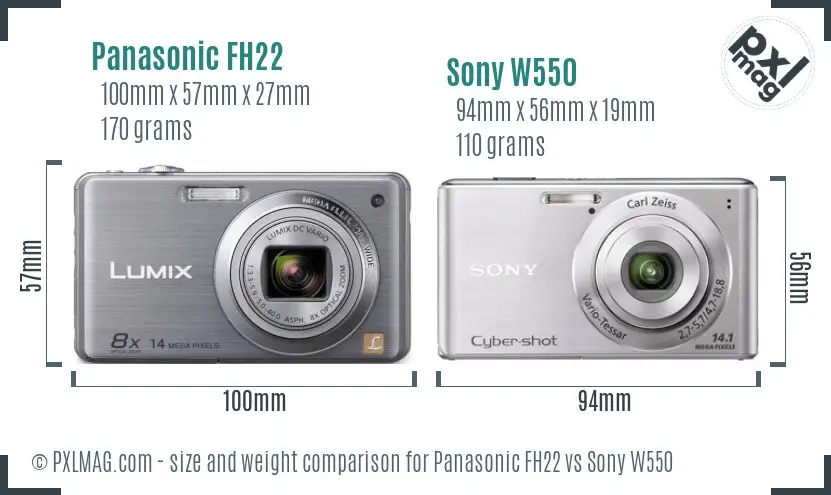 Panasonic FH22 vs Sony W550 size comparison