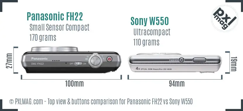 Panasonic FH22 vs Sony W550 top view buttons comparison