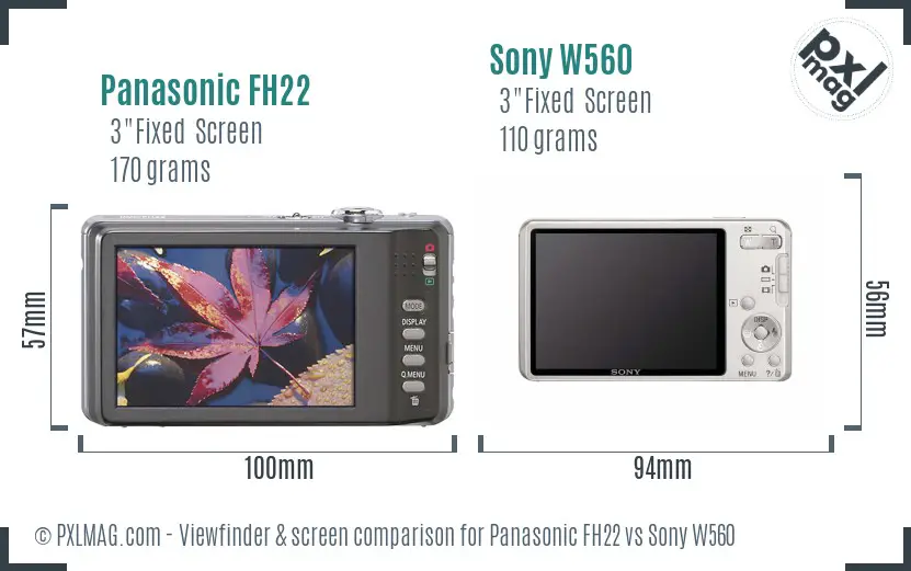 Panasonic FH22 vs Sony W560 Screen and Viewfinder comparison