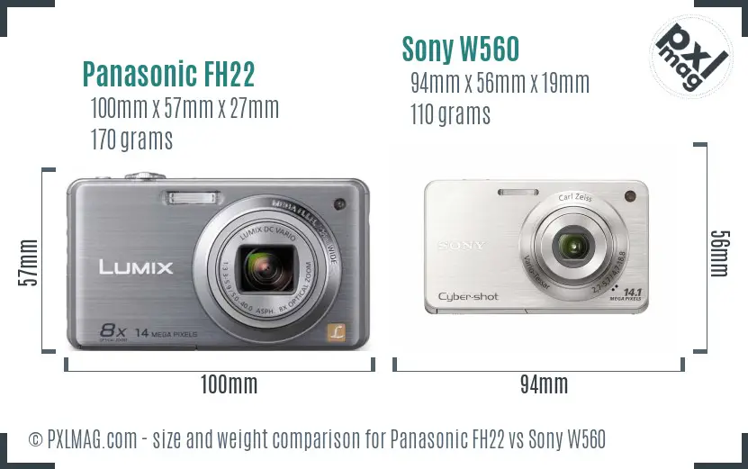 Panasonic FH22 vs Sony W560 size comparison