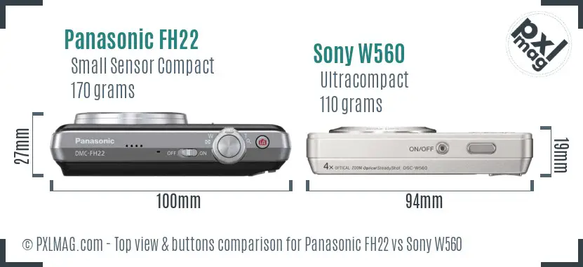 Panasonic FH22 vs Sony W560 top view buttons comparison