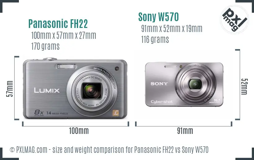 Panasonic FH22 vs Sony W570 size comparison