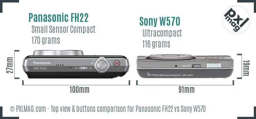 Panasonic FH22 vs Sony W570 top view buttons comparison