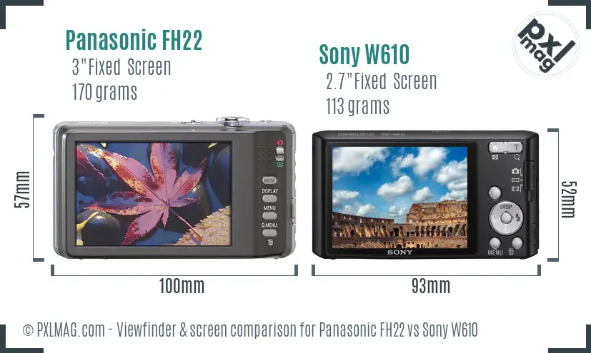 Panasonic FH22 vs Sony W610 Screen and Viewfinder comparison