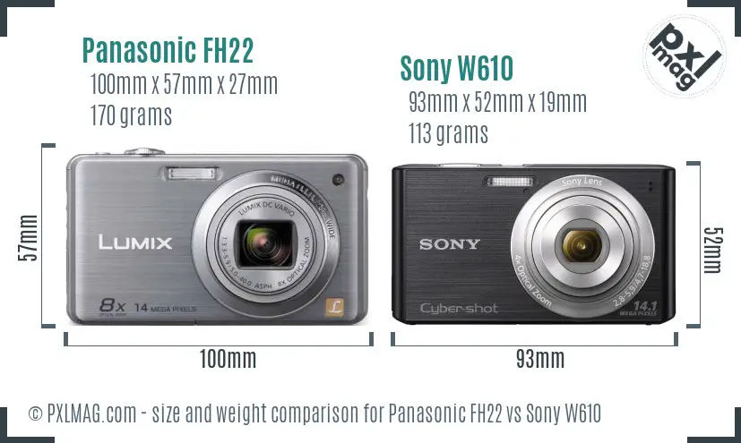 Panasonic FH22 vs Sony W610 size comparison