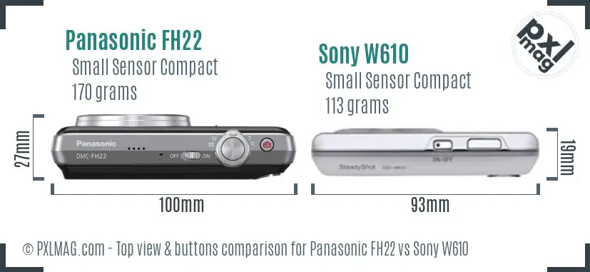 Panasonic FH22 vs Sony W610 top view buttons comparison