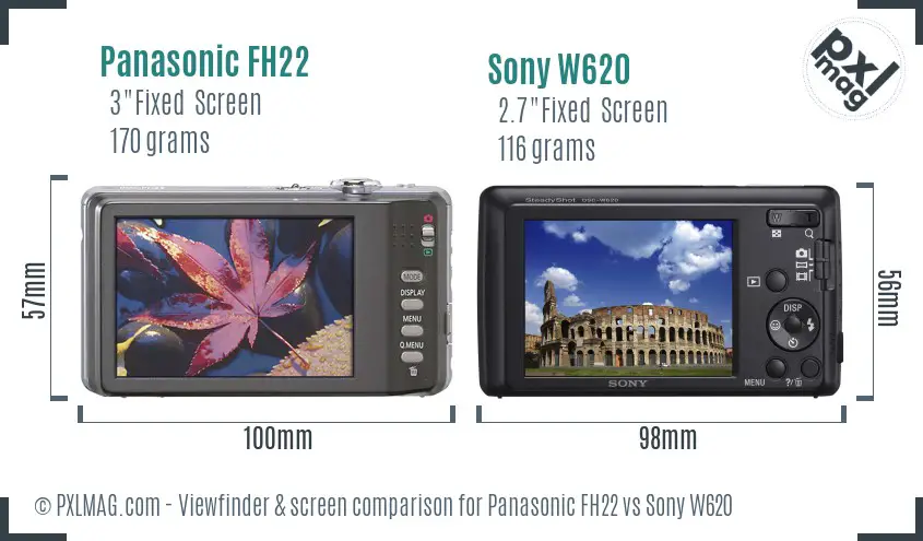 Panasonic FH22 vs Sony W620 Screen and Viewfinder comparison