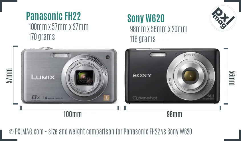 Panasonic FH22 vs Sony W620 size comparison