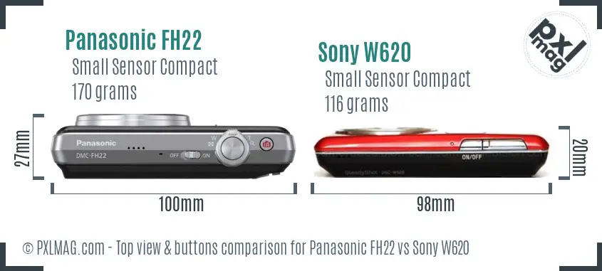 Panasonic FH22 vs Sony W620 top view buttons comparison