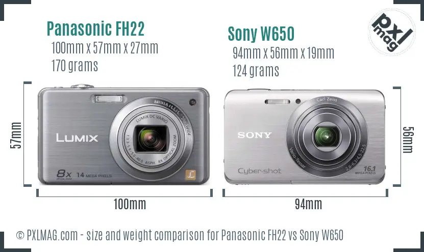 Panasonic FH22 vs Sony W650 size comparison