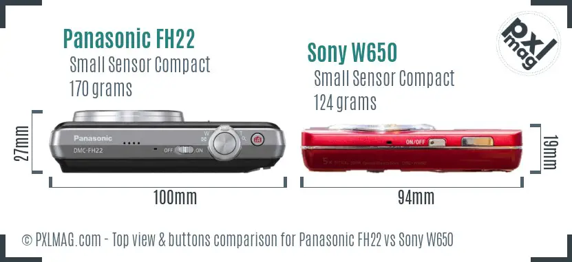 Panasonic FH22 vs Sony W650 top view buttons comparison