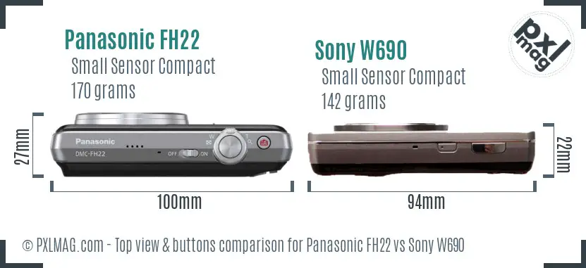 Panasonic FH22 vs Sony W690 top view buttons comparison