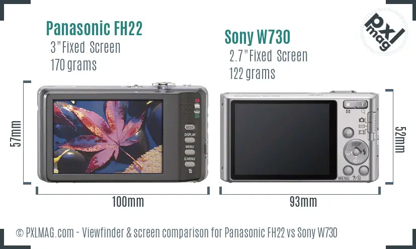 Panasonic FH22 vs Sony W730 Screen and Viewfinder comparison