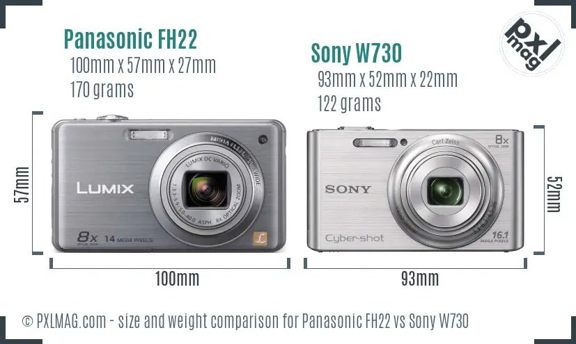 Panasonic FH22 vs Sony W730 size comparison