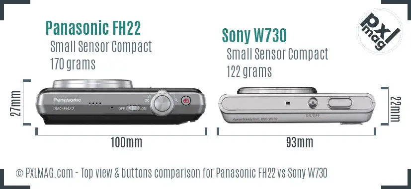 Panasonic FH22 vs Sony W730 top view buttons comparison