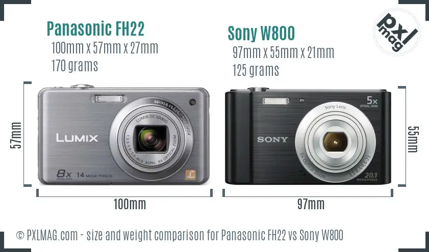 Panasonic FH22 vs Sony W800 size comparison