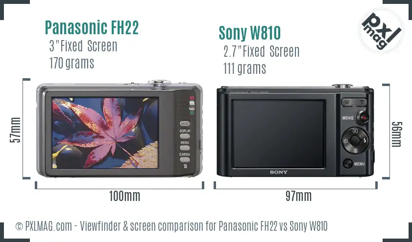 Panasonic FH22 vs Sony W810 Screen and Viewfinder comparison