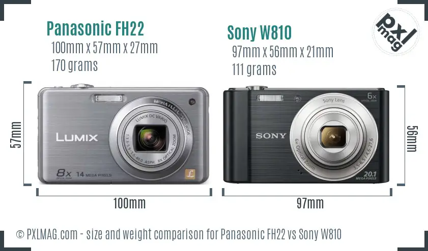 Panasonic FH22 vs Sony W810 size comparison