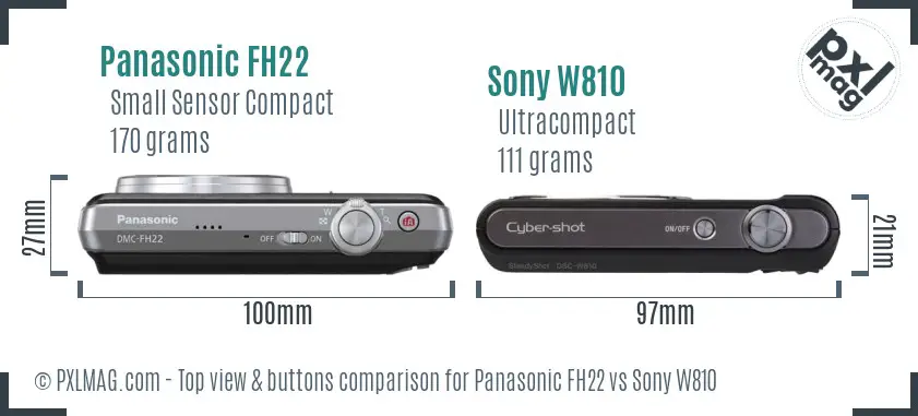 Panasonic FH22 vs Sony W810 top view buttons comparison