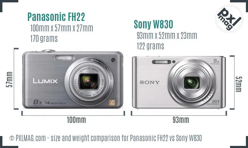 Panasonic FH22 vs Sony W830 size comparison