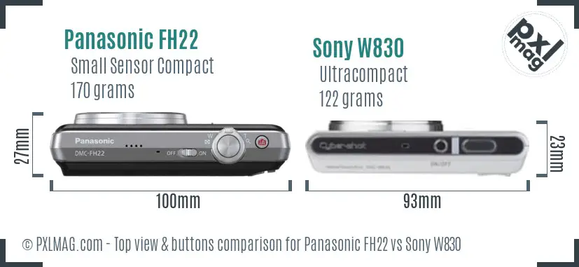 Panasonic FH22 vs Sony W830 top view buttons comparison