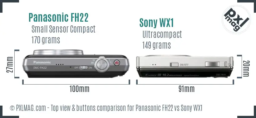 Panasonic FH22 vs Sony WX1 top view buttons comparison