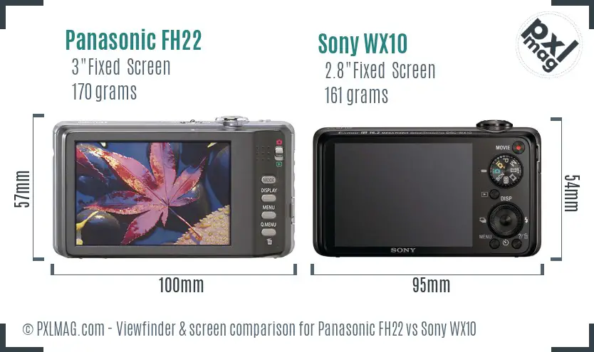 Panasonic FH22 vs Sony WX10 Screen and Viewfinder comparison