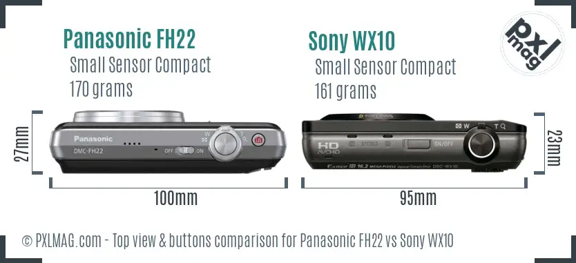 Panasonic FH22 vs Sony WX10 top view buttons comparison