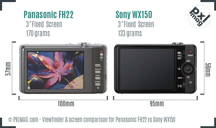 Panasonic FH22 vs Sony WX150 Screen and Viewfinder comparison