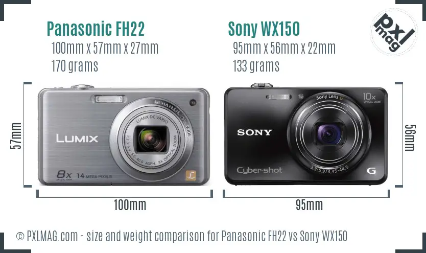 Panasonic FH22 vs Sony WX150 size comparison