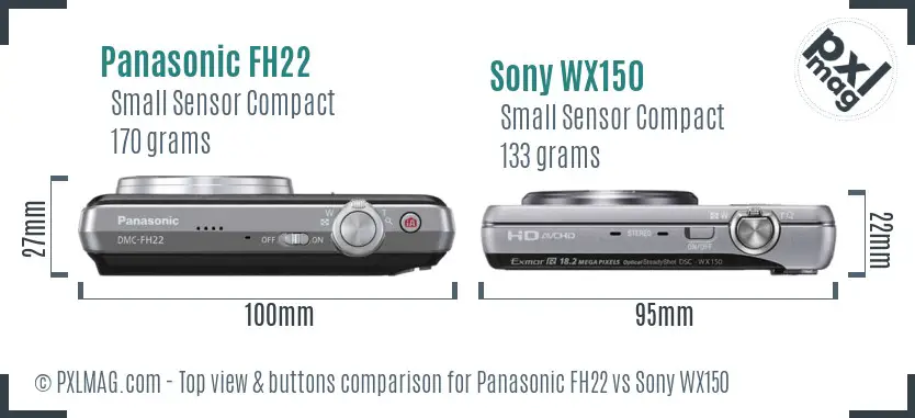 Panasonic FH22 vs Sony WX150 top view buttons comparison