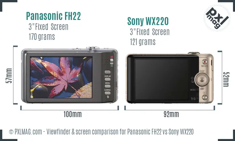 Panasonic FH22 vs Sony WX220 Screen and Viewfinder comparison