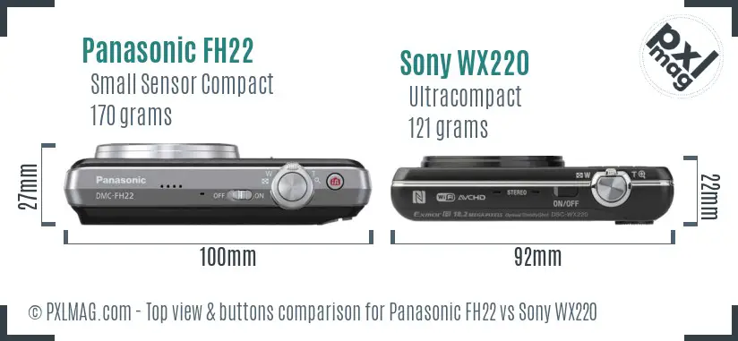 Panasonic FH22 vs Sony WX220 top view buttons comparison