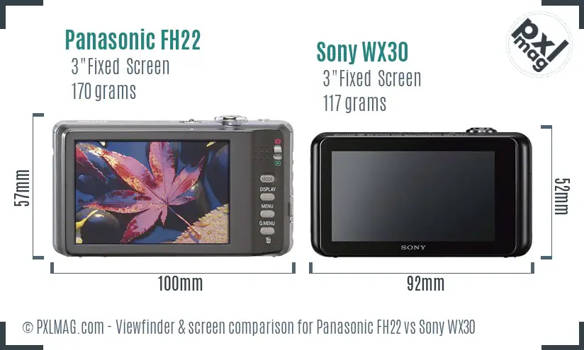 Panasonic FH22 vs Sony WX30 Screen and Viewfinder comparison
