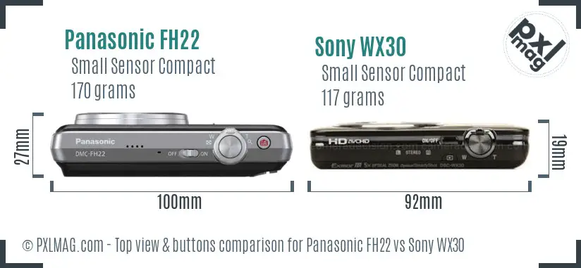 Panasonic FH22 vs Sony WX30 top view buttons comparison