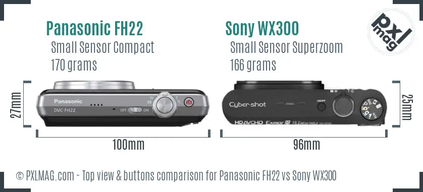 Panasonic FH22 vs Sony WX300 top view buttons comparison