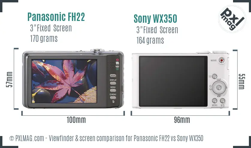 Panasonic FH22 vs Sony WX350 Screen and Viewfinder comparison